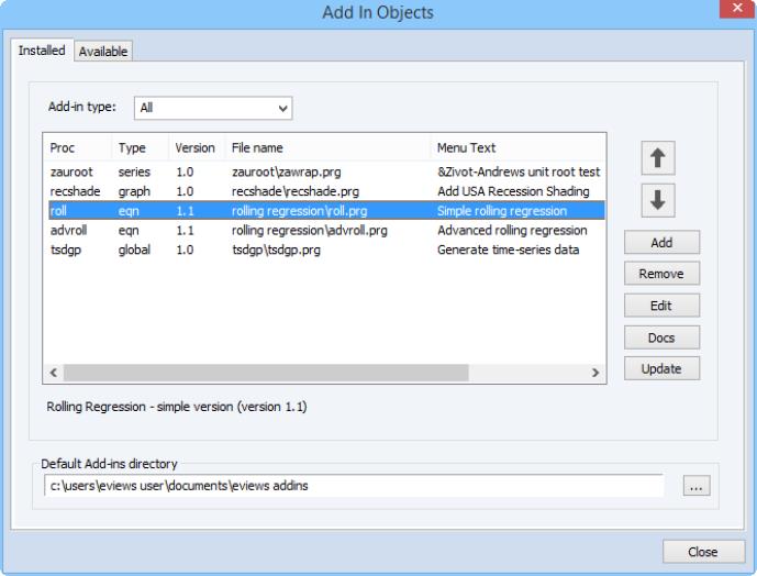 Eviews Help Getting Started With Add Ins