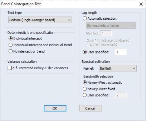 Eviews Help Panel Cointegration Testing