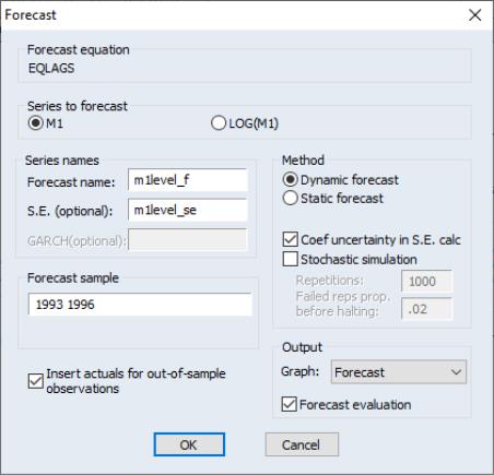 Eviews Help Forecasting From An Estimated Equation