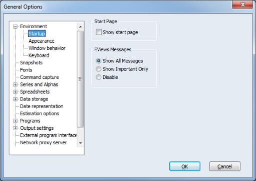 Eviews Help The Options Menu
