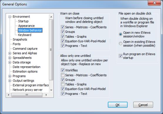 Eviews Help The Options Menu