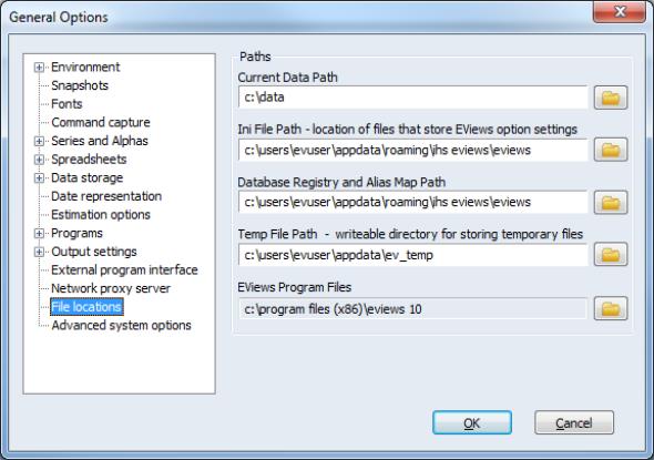 Eviews Help The Options Menu