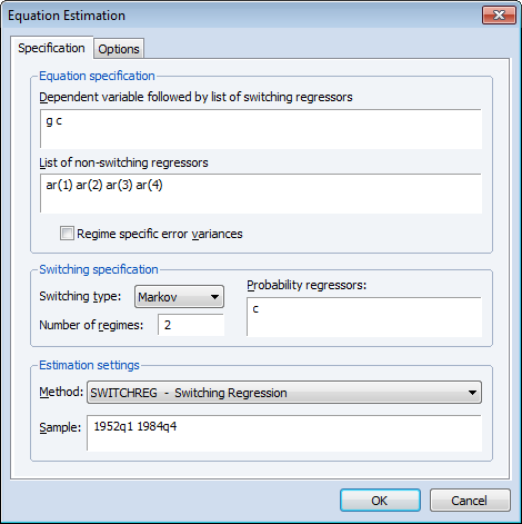 Markov Switching regression estimation